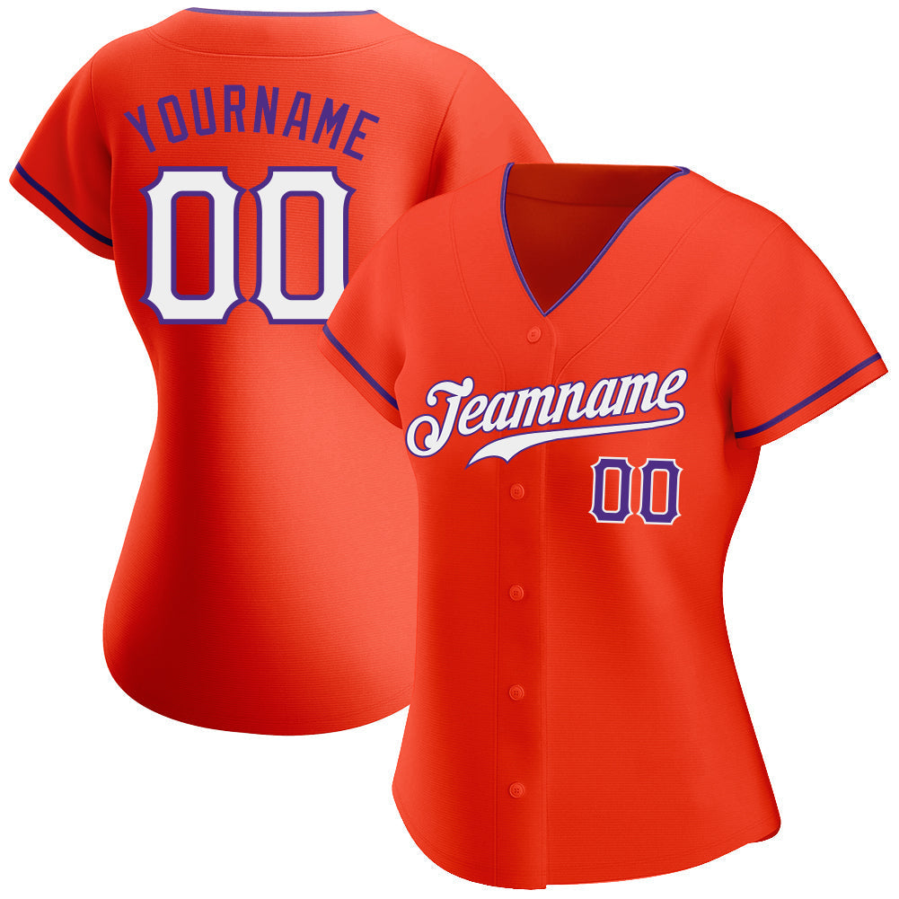 Custom Orange White-Purple Authentic Baseball Jersey baseball jersey product view 2
