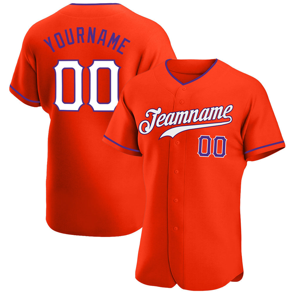 Custom Orange White-Purple Authentic Baseball Jersey baseball jersey product view 1