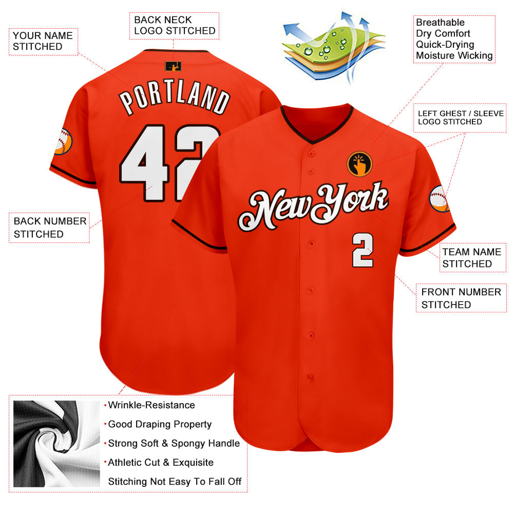 Custom Orange White-Brown Authentic Baseball Jersey baseball jersey product view 3