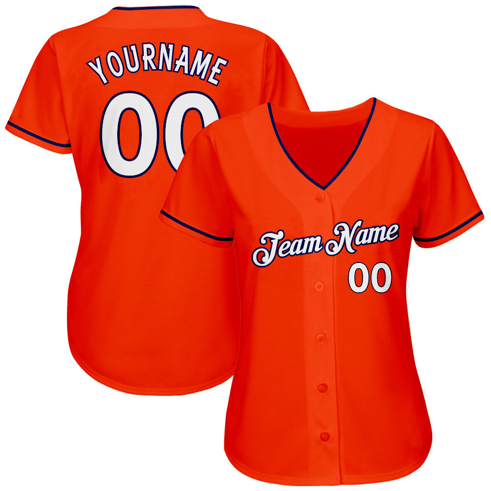Custom Orange White-Navy Authentic Baseball Jersey baseball jersey product view 2