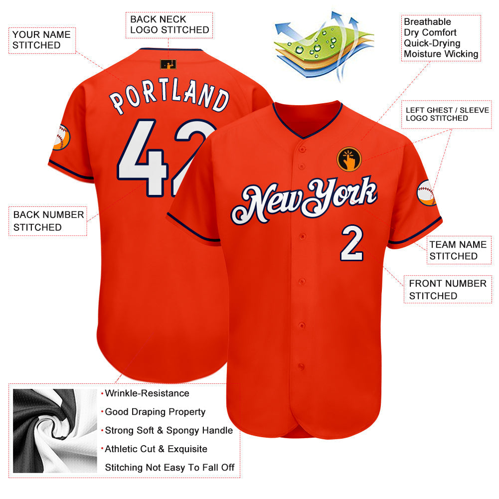 Custom Orange White-Navy Authentic Baseball Jersey baseball jersey product view 3