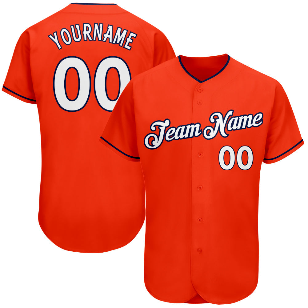 Custom Orange White-Navy Authentic Baseball Jersey baseball jersey product view 1