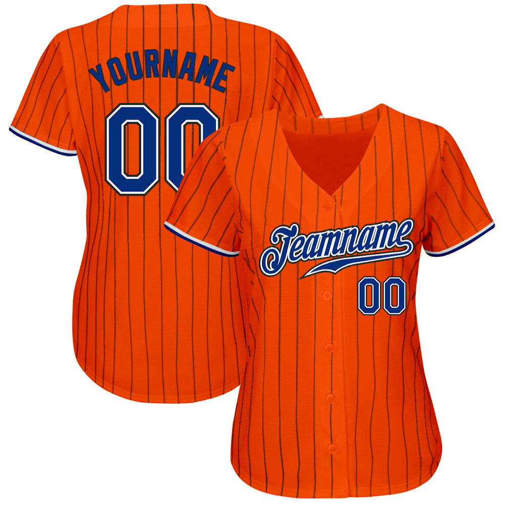 Custom Orange Black Pinstripe Royal-Black Authentic Baseball Jersey baseball jersey product view 2