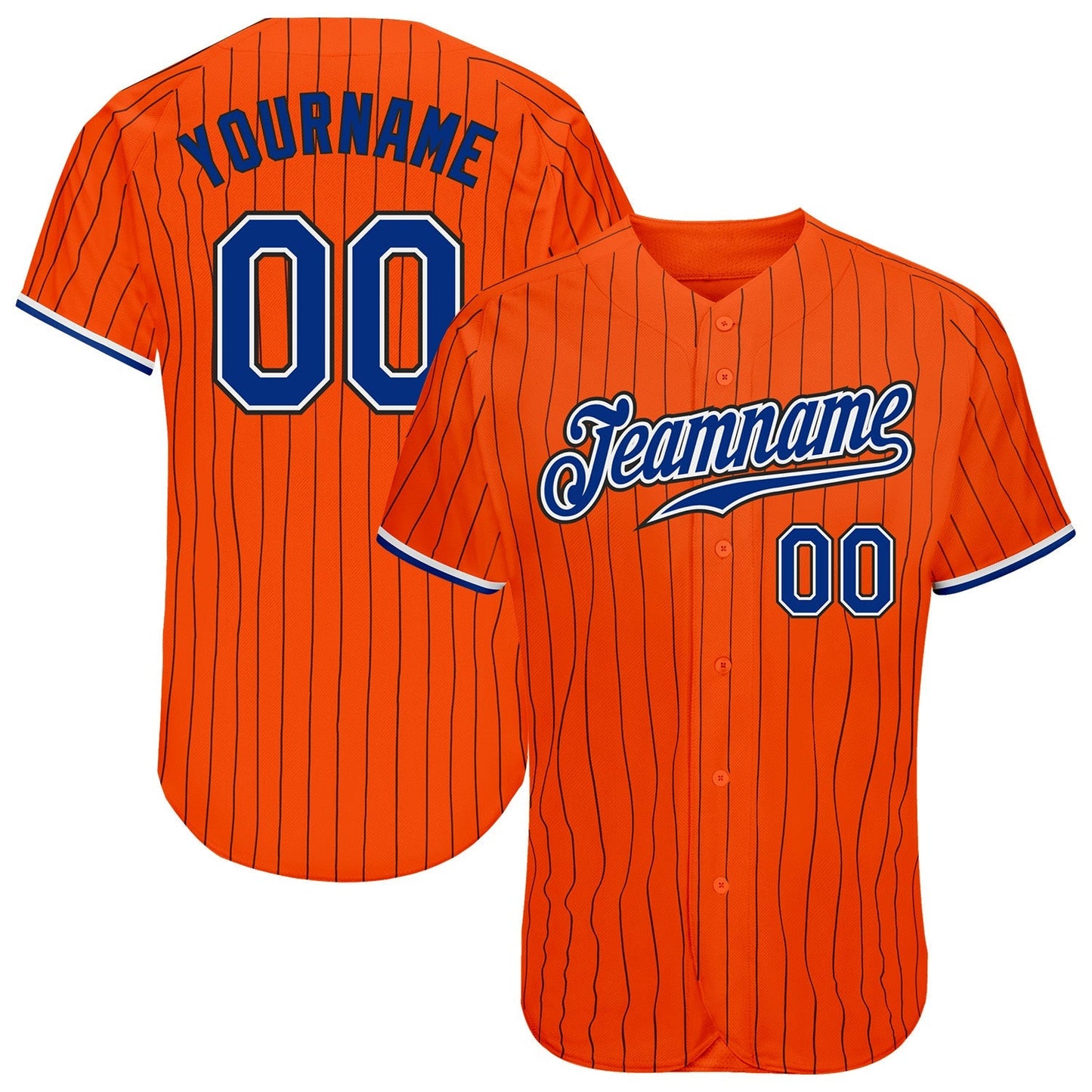 Custom Orange Black Pinstripe Royal-Black Authentic Baseball Jersey baseball jersey product view 1