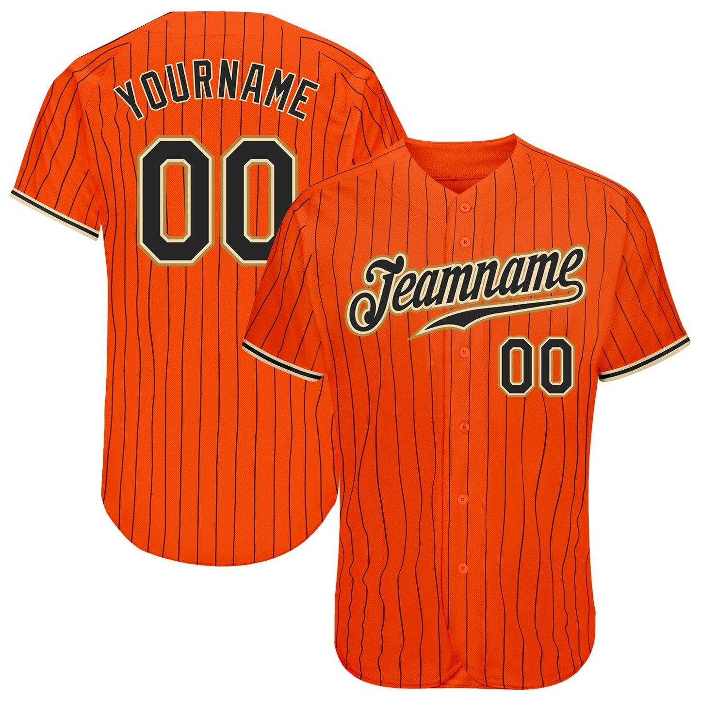 Custom Orange Black Pinstripe Black-Old Gold Authentic Baseball Jersey baseball jersey product view 1