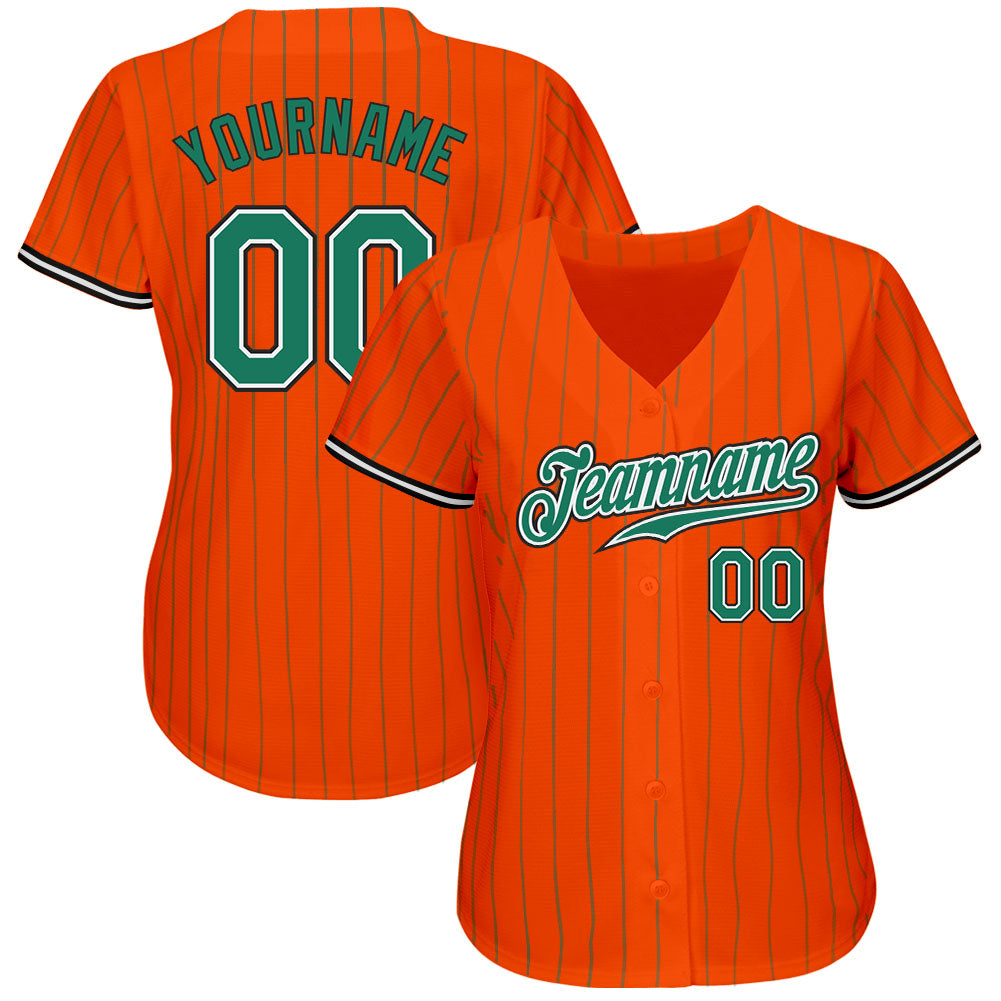 Custom Orange Kelly Green Pinstripe Kelly Green-Black Authentic Baseball Jersey baseball jersey product view 2