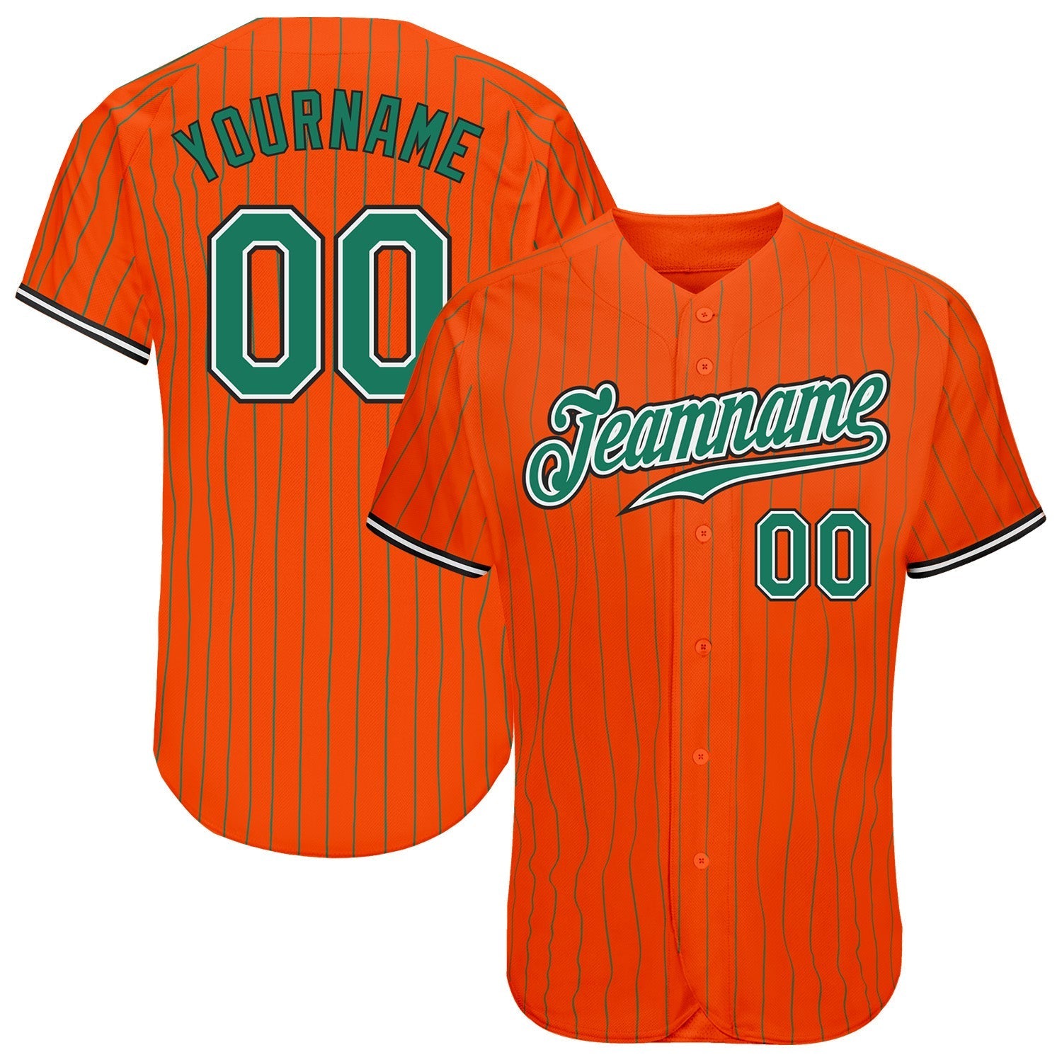 Custom Orange Kelly Green Pinstripe Kelly Green-Black Authentic Baseball Jersey baseball jersey product view 1