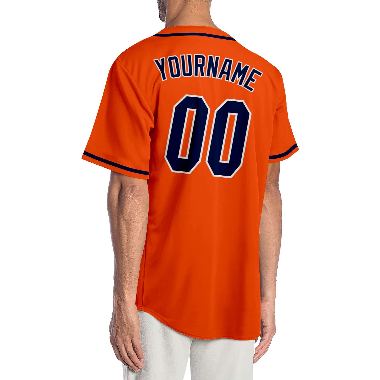 Custom Orange Navy-White Authentic Baseball Jersey baseball jersey product view 2