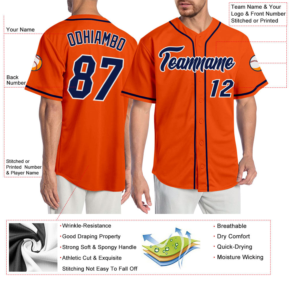 Custom Orange Navy-White Authentic Baseball Jersey baseball jersey product view 3