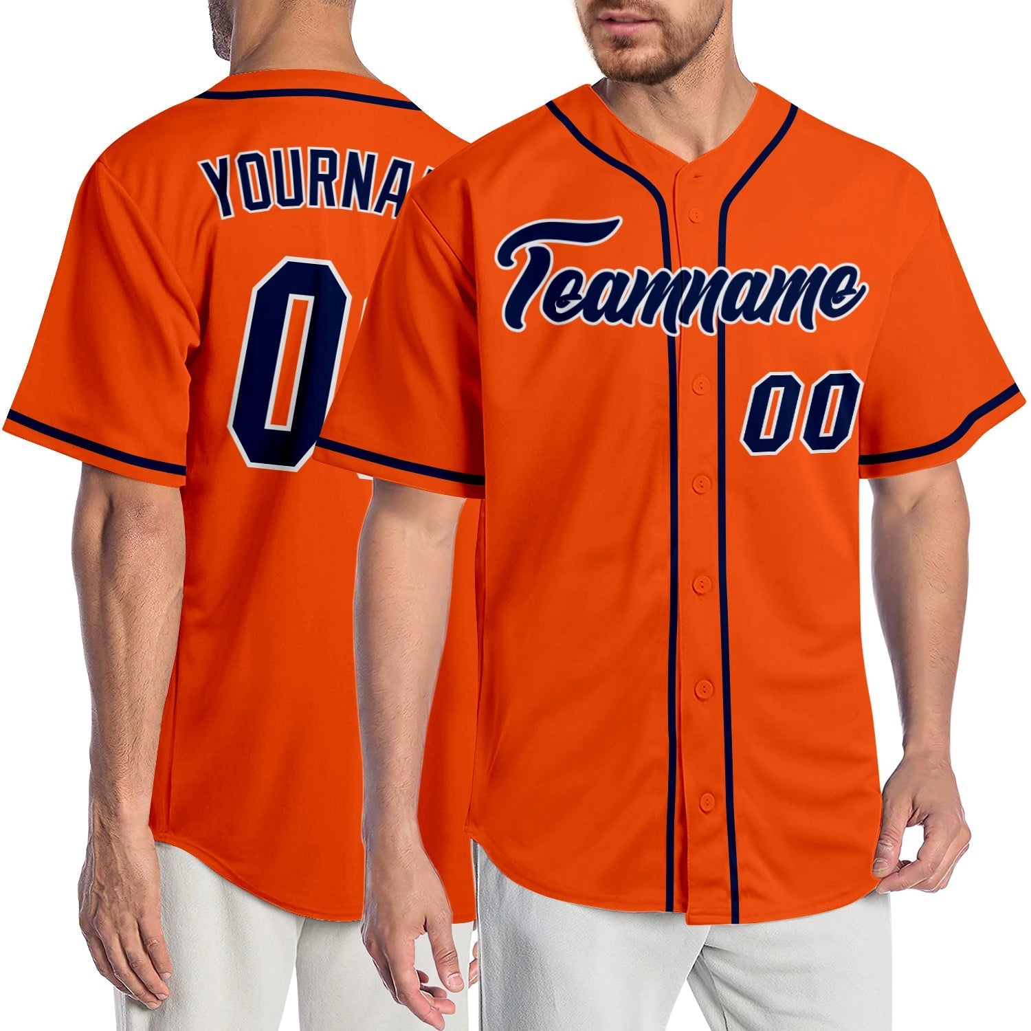 Custom Orange Navy-White Authentic Baseball Jersey baseball jersey product view 1