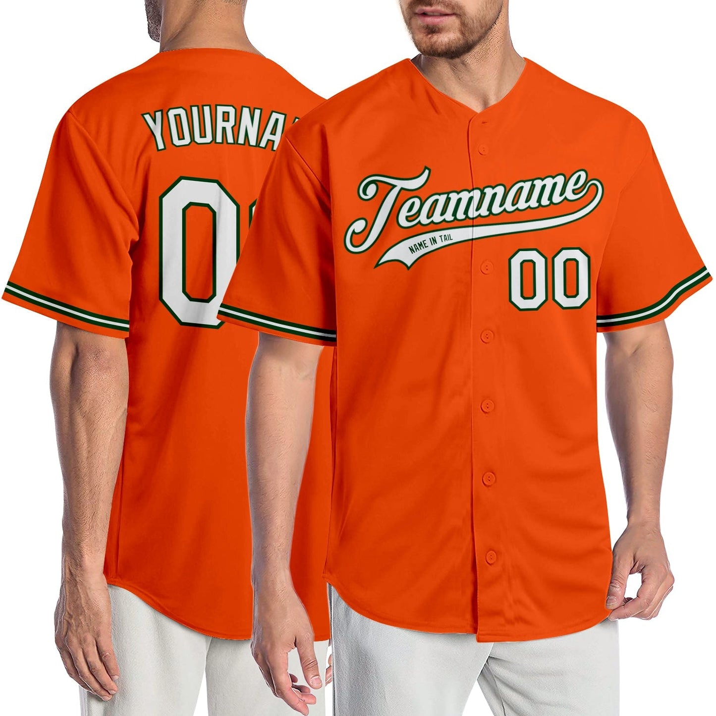 Custom Orange White-Green Authentic Baseball Jersey baseball jersey product view 1