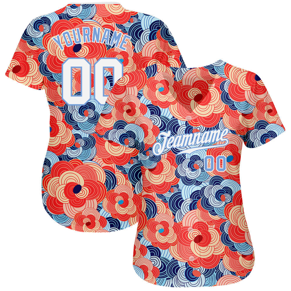 Custom Orange White-Light Blue 3D Pattern Design Flowers Authentic Baseball Jersey baseball jersey product view 2