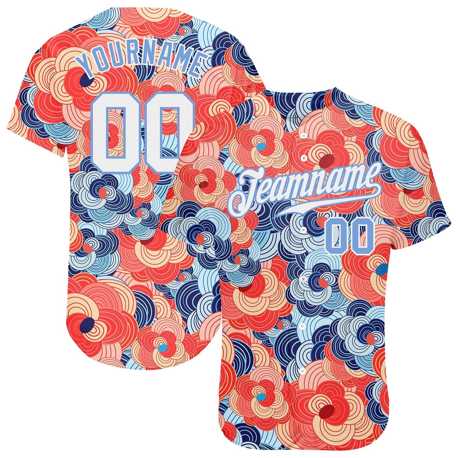 Custom Orange White-Light Blue 3D Pattern Design Flowers Authentic Baseball Jersey baseball jersey product view 1