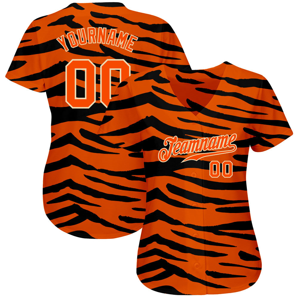 Custom Orange Orange-Black 3D Pattern Design Tiger Authentic Baseball Jersey baseball jersey product view 2