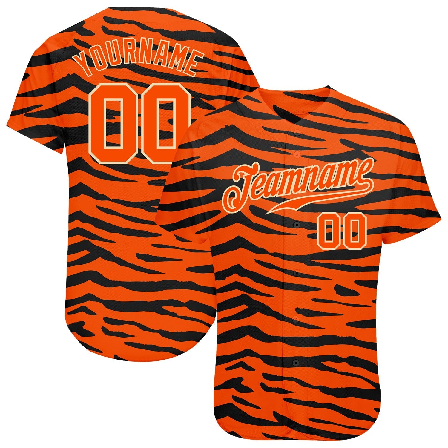 Custom Orange Orange-Black 3D Pattern Design Tiger Authentic Baseball Jersey baseball jersey product view 1