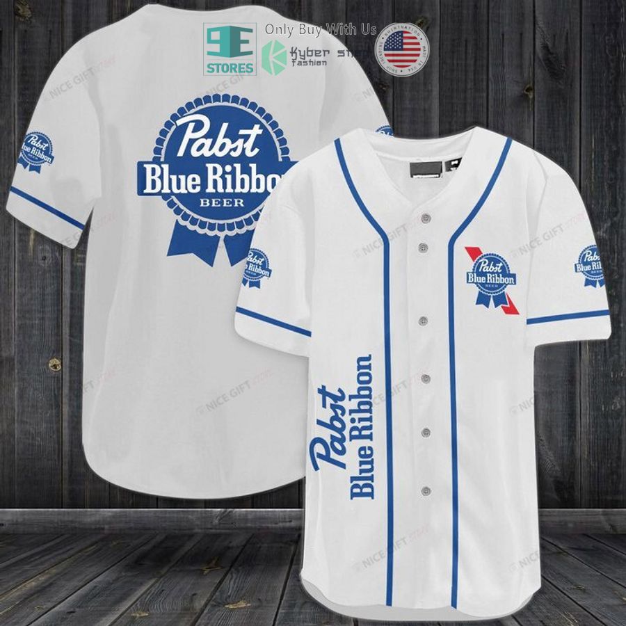 BEST Pabst Blue Ribbon Beer White Baseball Jersey baseball jersey product view 1