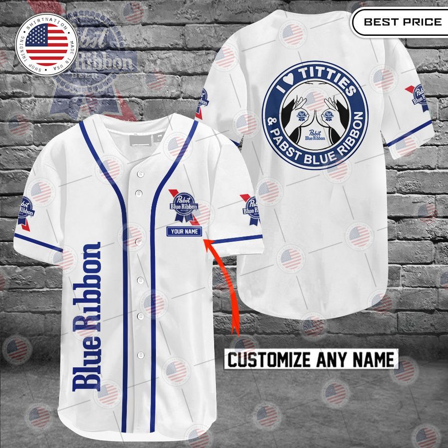 HOT Pabst Blue Ribbon I love titties and Pabst Blue Ribbon Custom Baseball jersey baseball jersey product view 1