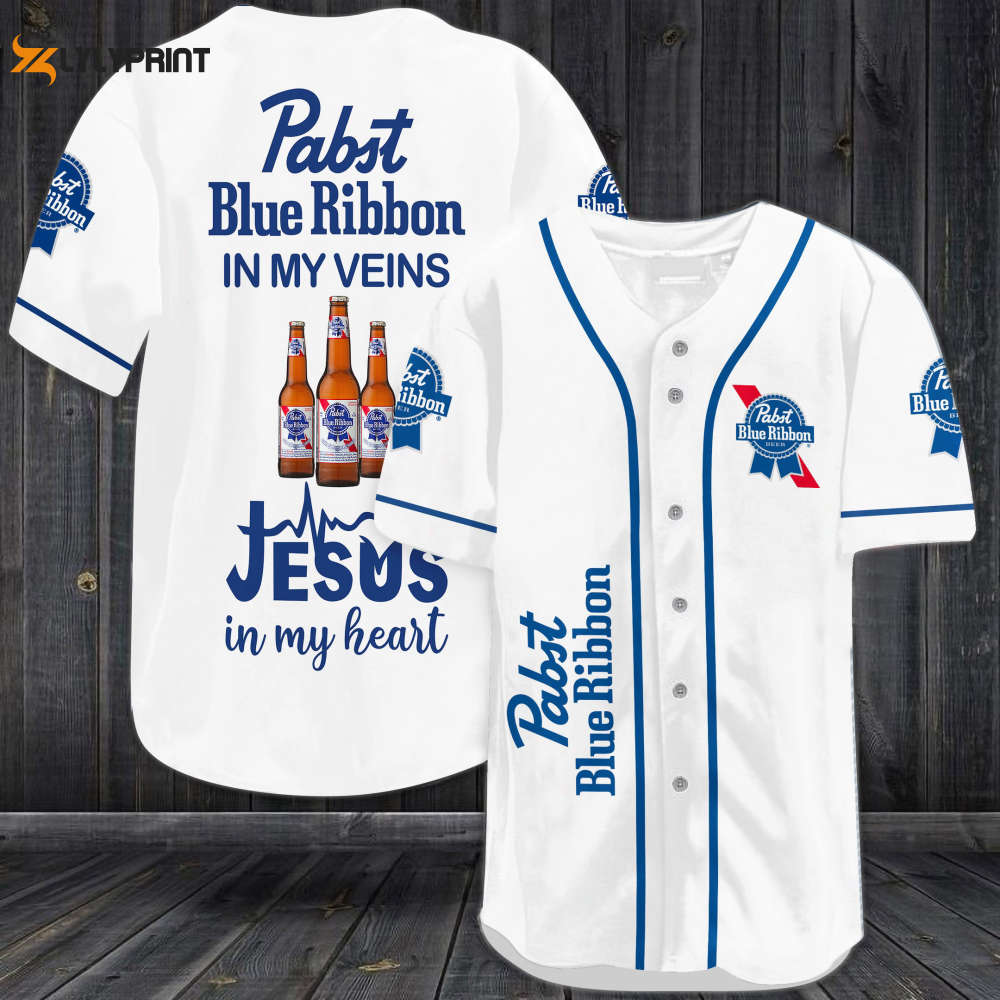 Pabst Blue RiIn My Veins Jesus In My Heart Baseball Jersey - lylyprint.com baseball jersey product view 1