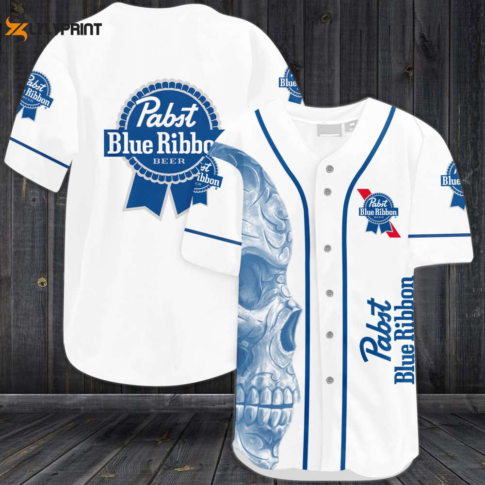 Pabst Blue RiSkull Baseball Jersey - Gift for Men Women - lylyprint.com baseball jersey product view 1