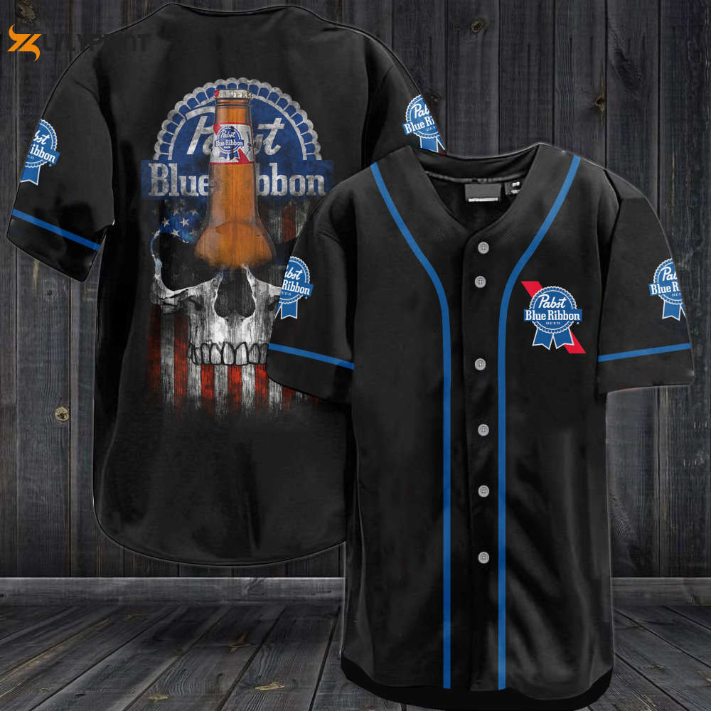 Pabst Blue RiUSA Flag Skull All Over Print Unisex Baseball Jersey - lylyprint.com baseball jersey product view 1