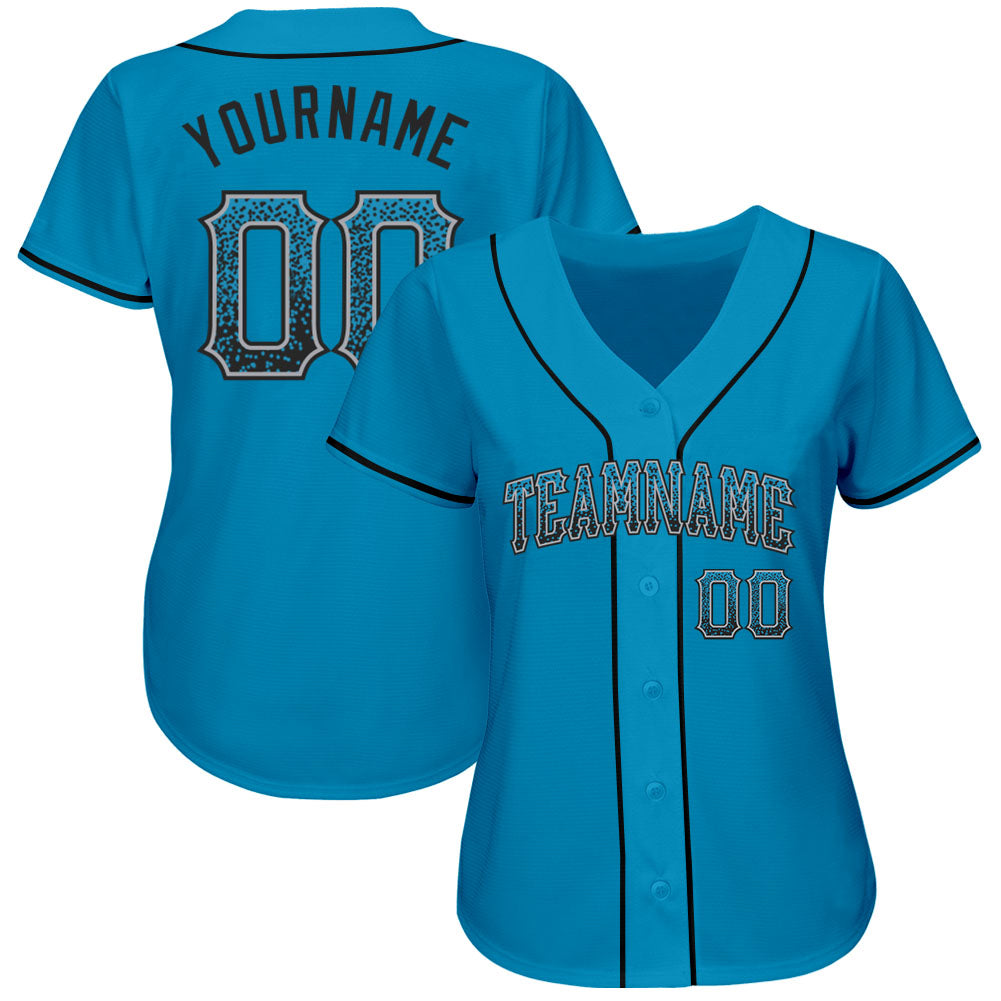 Custom Panther Blue Black-Gray Authentic Drift Fashion Baseball Jersey baseball jersey product view 2