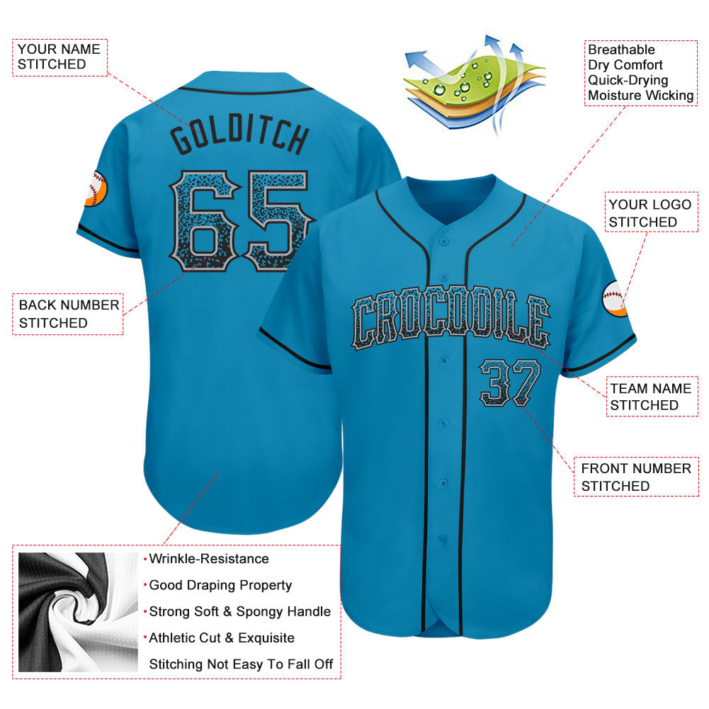 Custom Panther Blue Black-Gray Authentic Drift Fashion Baseball Jersey baseball jersey product view 3