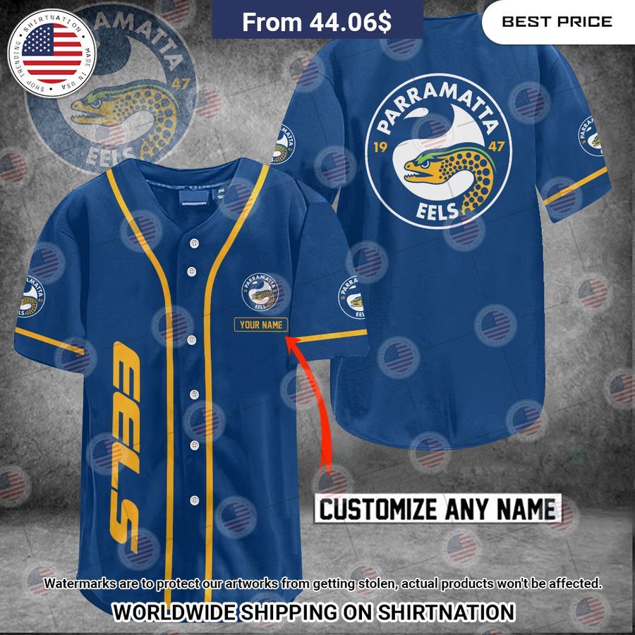 Parramatta Eels Custom Name Baseball Jersey baseball jersey product view 1