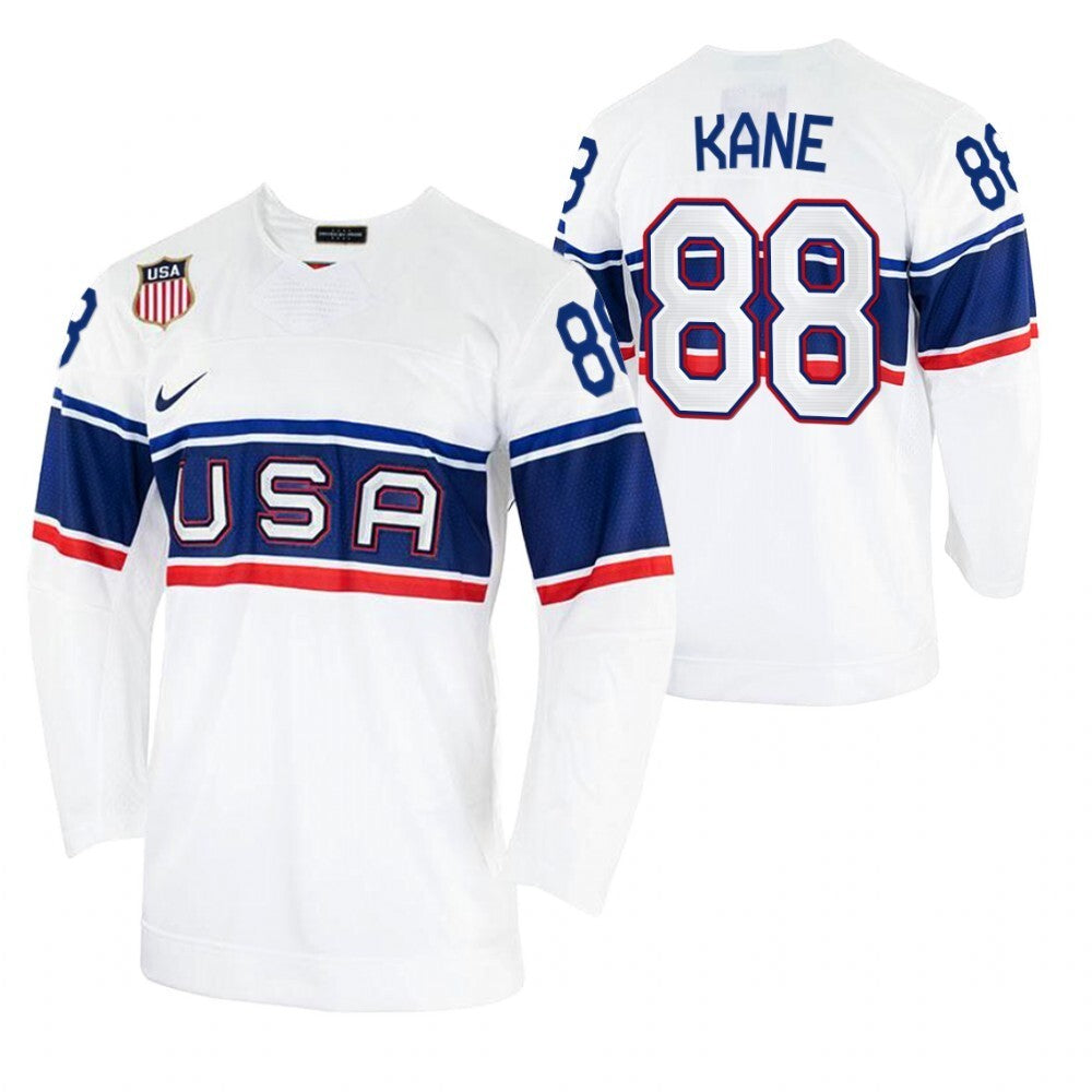 patrick-kane-usa-hockey-2022-beijing-winter-olympic-white-home-jersey Style 1 Hockey Jersey hockey jersey product view 1