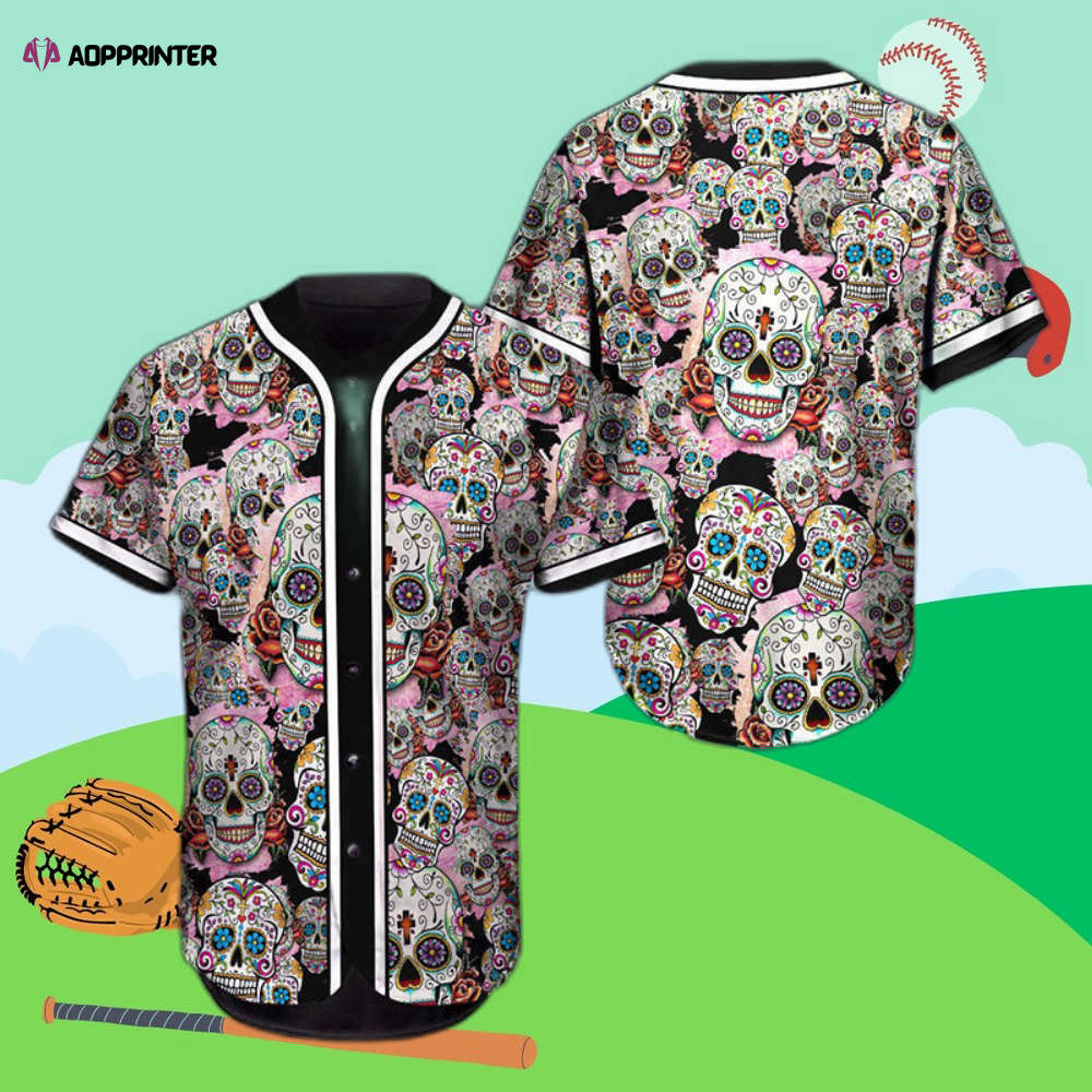 Pattern Color Sugar Skull Baseball Jersey - Aopprinter baseball jersey product view 1