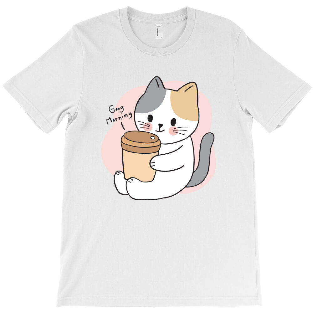 Cat Drinking Coffee Kitten Kawaii Japanese Kitty T-Shirt - T-Shirt, Sweatshirt, Hoodie