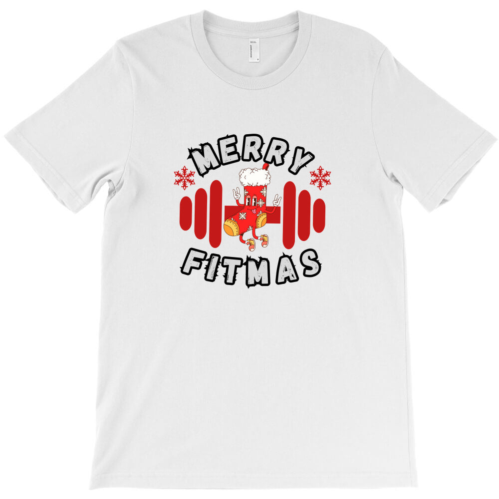 Merry Fitmas Christmas Fitness Barbell Design T-Shirt - T-Shirt, Sweatshirt, Hoodie