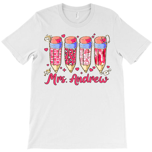 Adorable Teacher Valentine Coquette Bow Pencil T-Shirt - T-Shirt, Sweatshirt, Hoodie