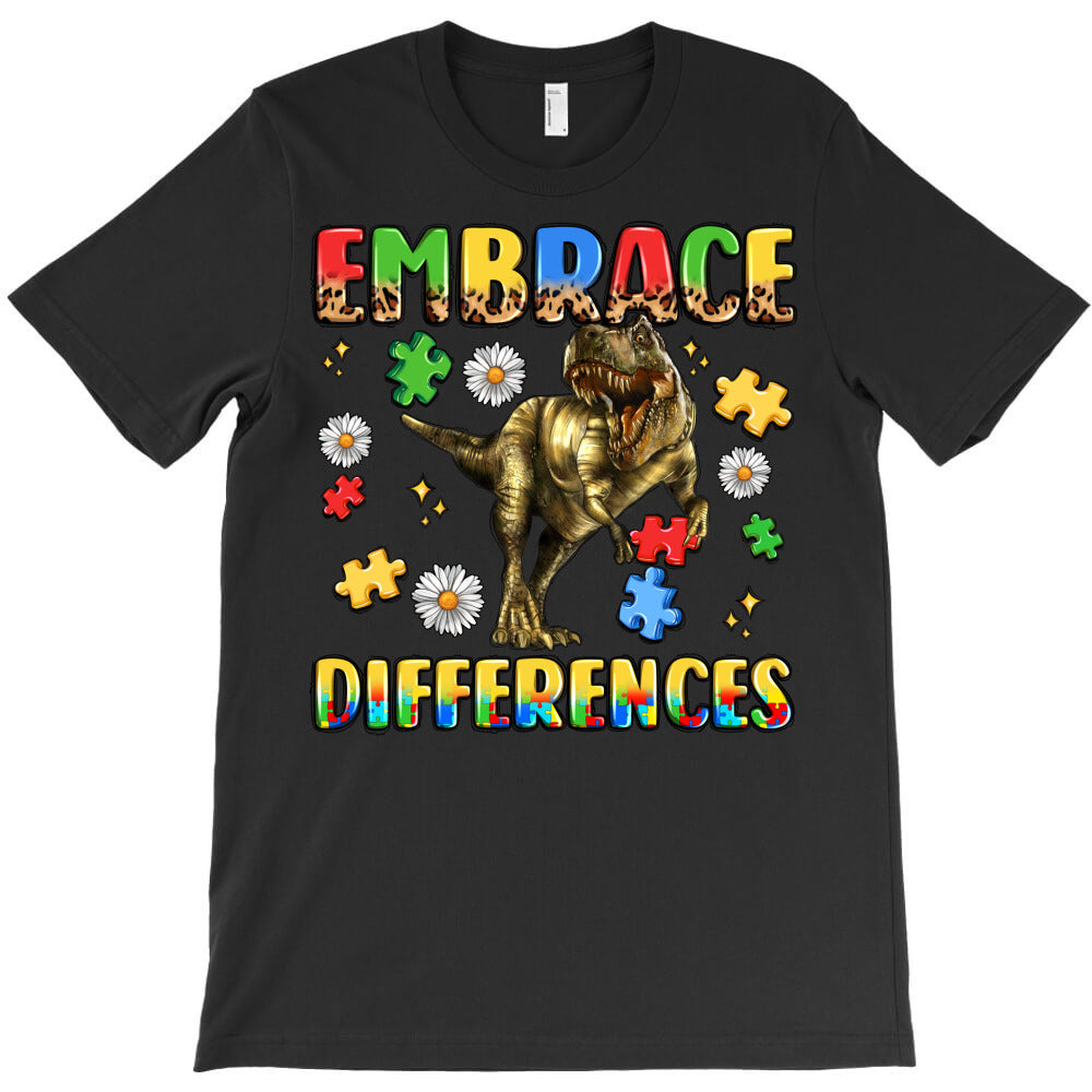 embrace diversity with dinosaur and puzzle pieces T-Shirt - T-Shirt, Sweatshirt, Hoodie