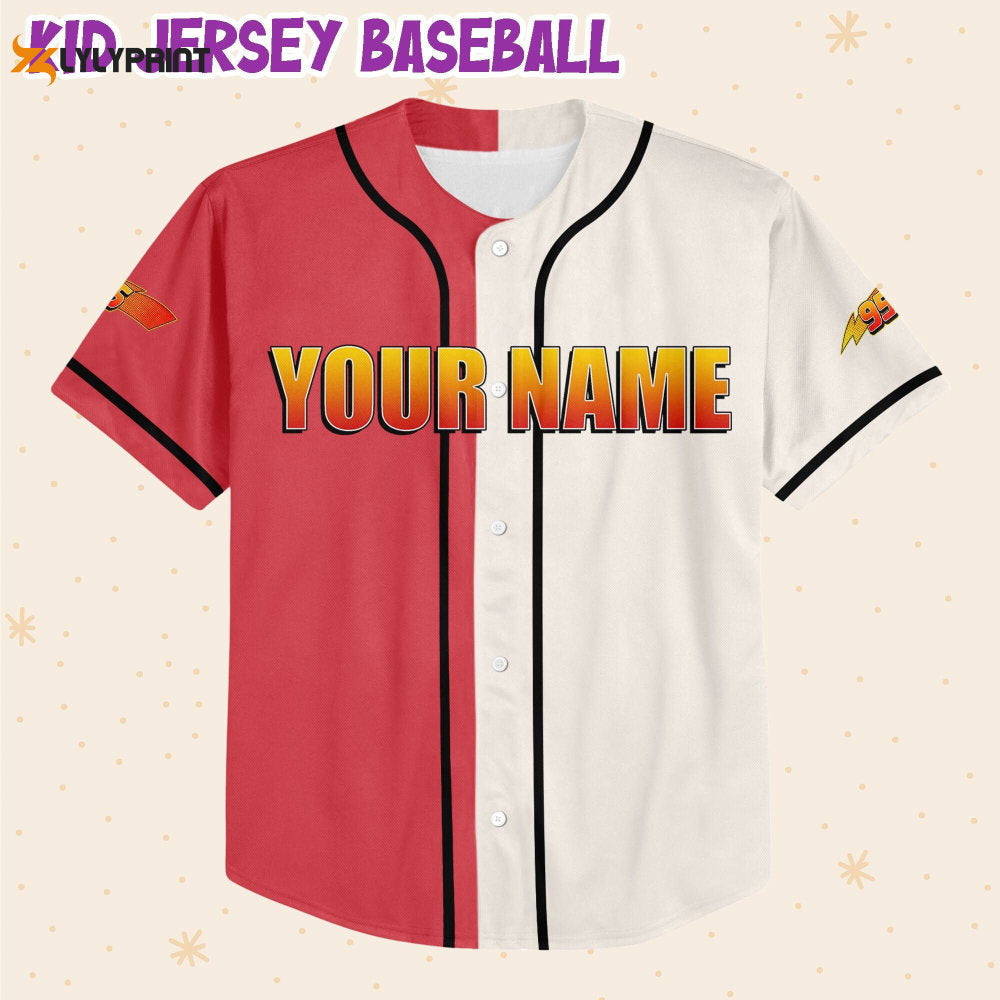 Personalize Cars Lightning McQueen Think Fast 95 Baseball Jersey - lylyprint.com baseball jersey product view 2
