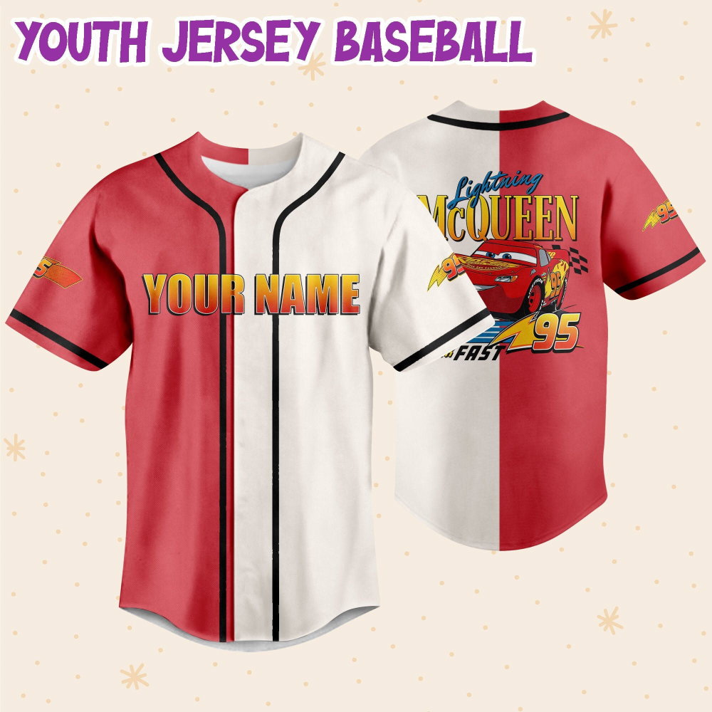 Personalize Cars Lightning McQueen Think Fast 95 Baseball Jersey - lylyprint.com baseball jersey product view 5