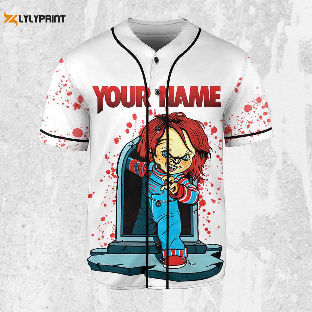 Personalize Child's Play Chucky Blood Jersey, Halloween Chucky Jersey, Chucky Baseball Jersey - lylyprint.com baseball jersey product view 2