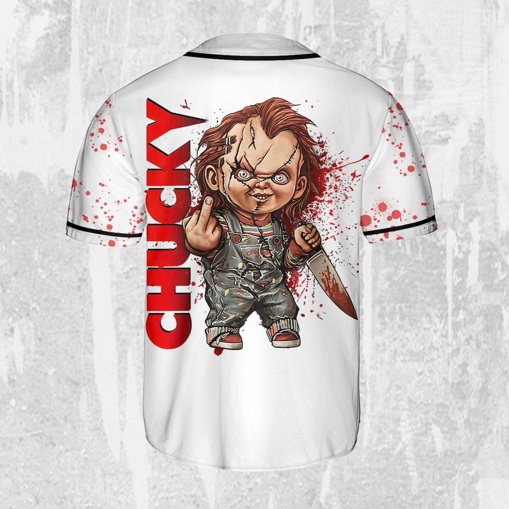 Personalize Child's Play Chucky Blood Jersey, Halloween Chucky Jersey, Chucky Baseball Jersey - lylyprint.com baseball jersey product view 3