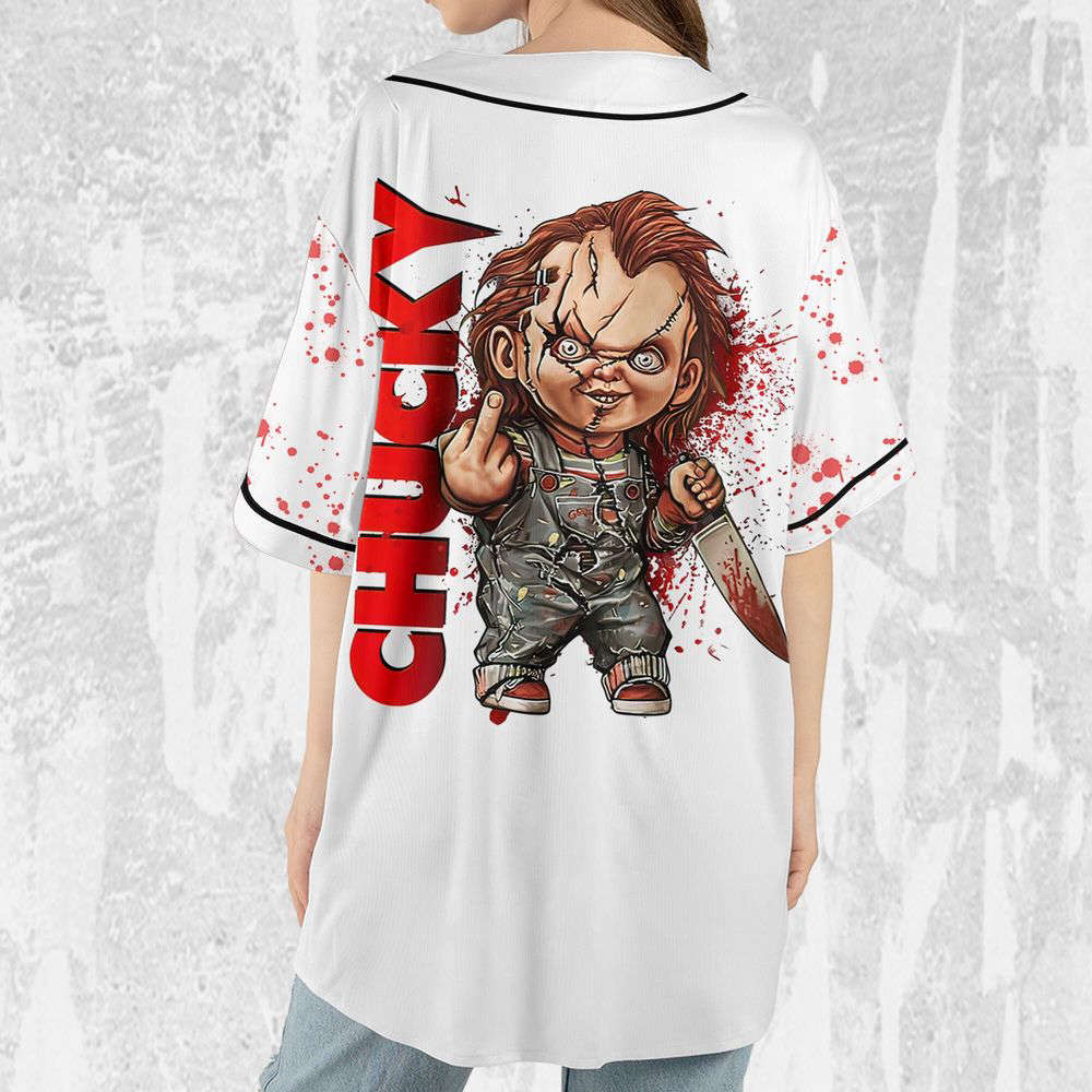 Personalize Child's Play Chucky Blood Jersey, Halloween Chucky Jersey, Chucky Baseball Jersey - lylyprint.com baseball jersey product view 5