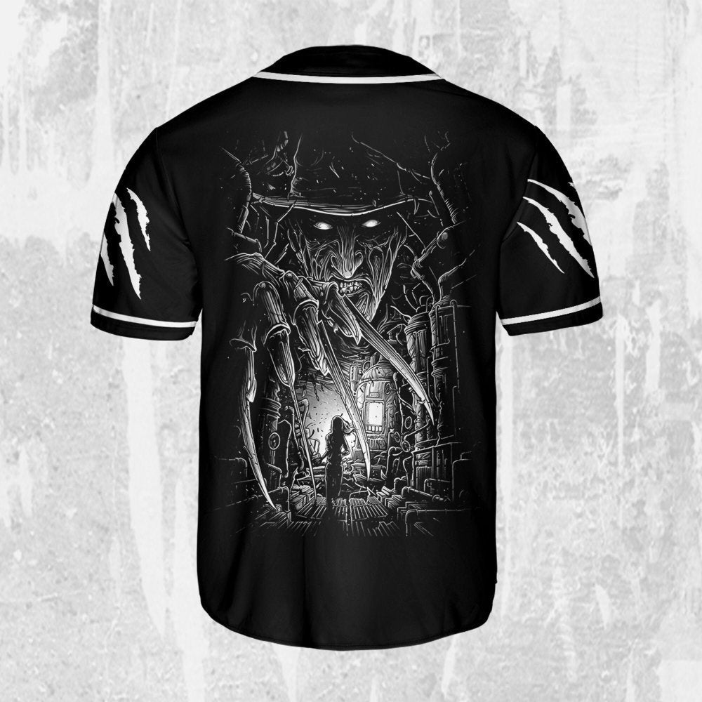Personalize Freddy Krueger Black And White Jersey, Horror Jersey, Freddy Baseball Jersey - lylyprint.com baseball jersey product view 3