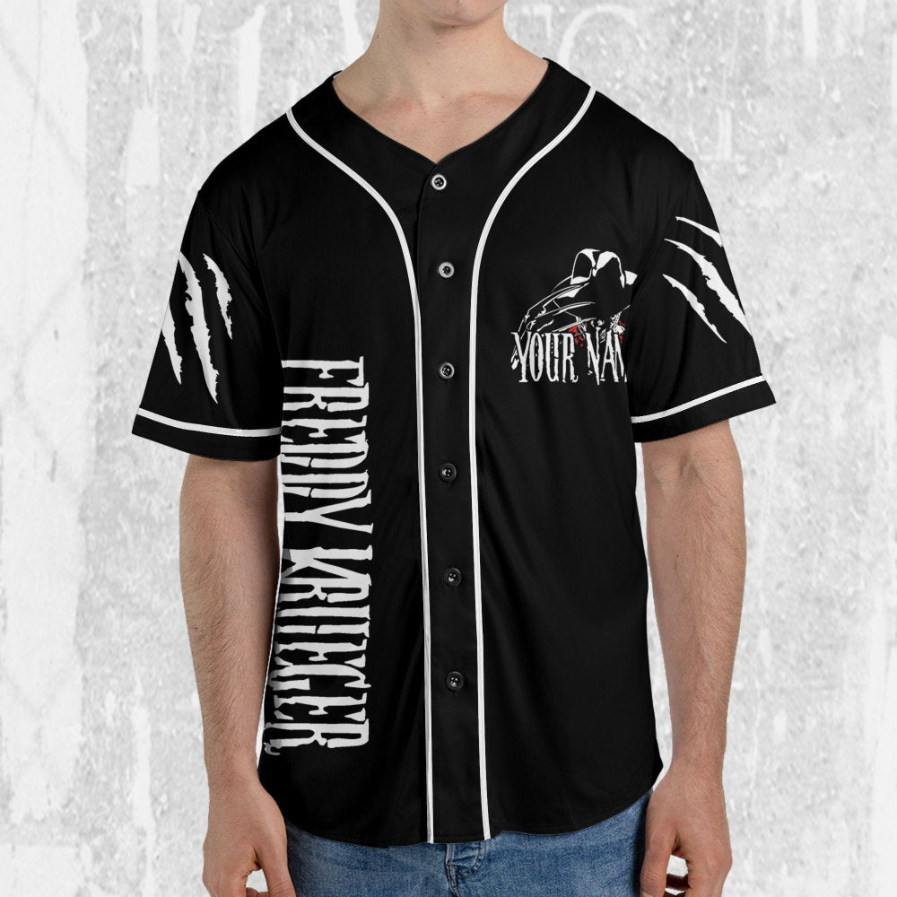 Personalize Freddy Krueger Black And White Jersey, Horror Jersey, Freddy Baseball Jersey - lylyprint.com baseball jersey product view 4