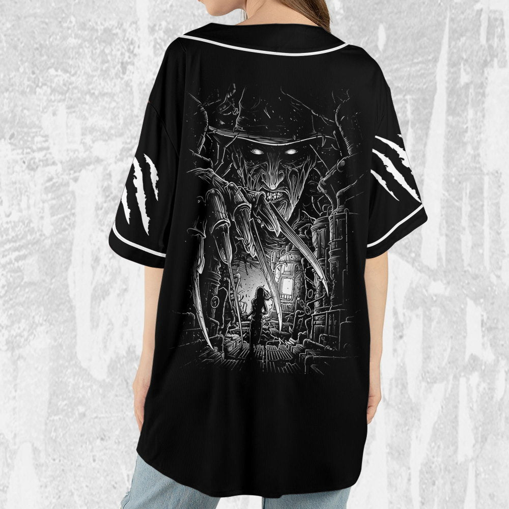 Personalize Freddy Krueger Black And White Jersey, Horror Jersey, Freddy Baseball Jersey - lylyprint.com baseball jersey product view 5