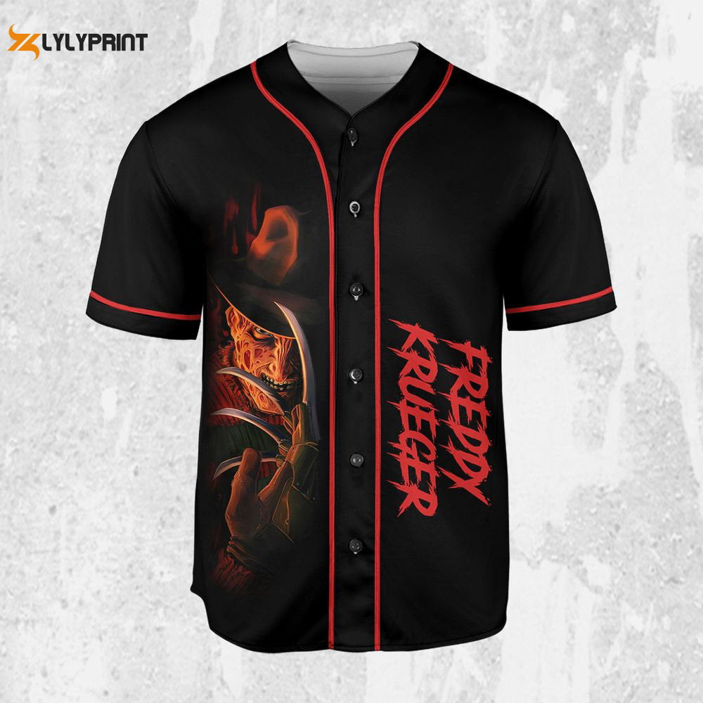 Personalize Freddy Krueger Horor Character Jersey, Horror Jersey, Freddy Baseball Jersey - lylyprint.com baseball jersey product view 2