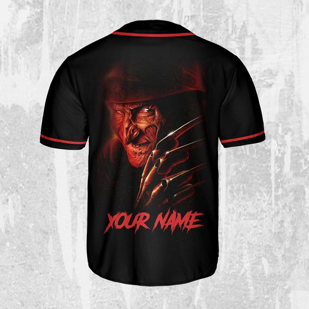 Personalize Freddy Krueger Horor Character Jersey, Horror Jersey, Freddy Baseball Jersey - lylyprint.com baseball jersey product view 3