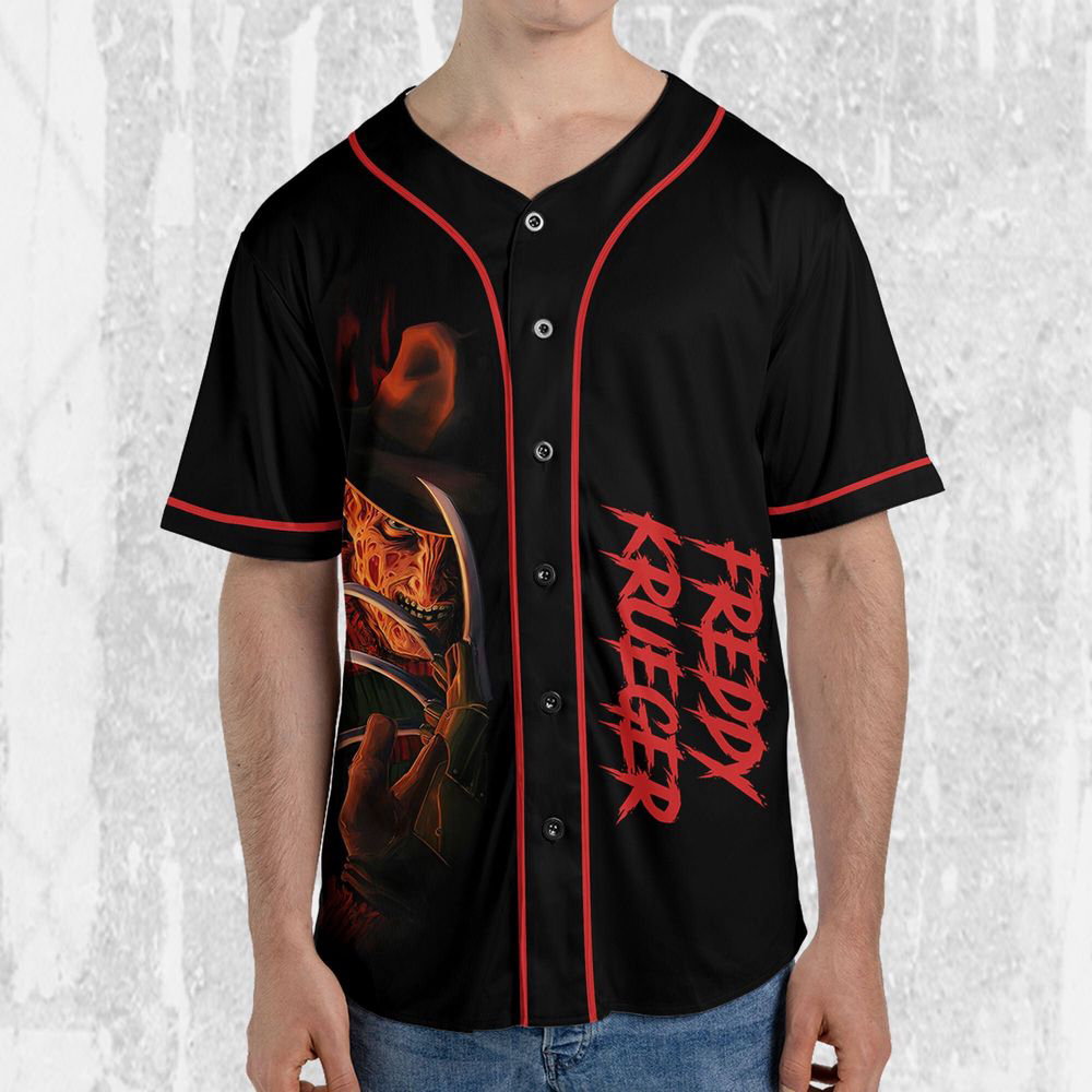 Personalize Freddy Krueger Horor Character Jersey, Horror Jersey, Freddy Baseball Jersey - lylyprint.com baseball jersey product view 4