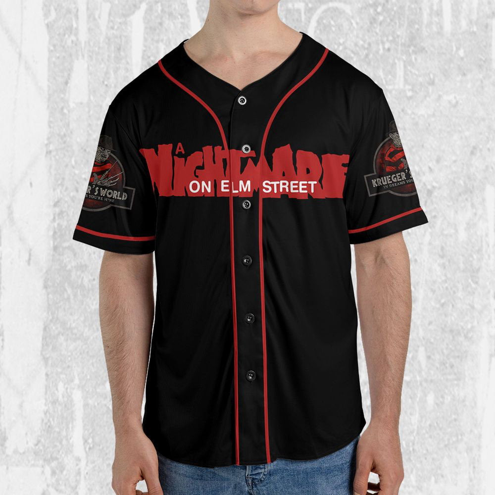Personalize Freddy Krueger Krueger's World In Dreams You're Mine Jersey, Freddy Baseball Jersey - lylyprint.com baseball jersey product view 4