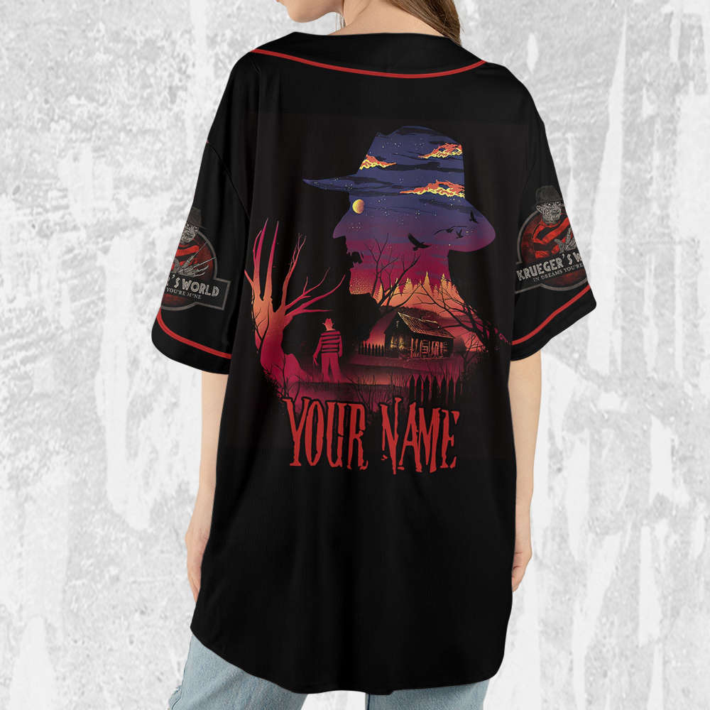 Personalize Freddy Krueger Krueger's World In Dreams You're Mine Jersey, Freddy Baseball Jersey - lylyprint.com baseball jersey product view 5
