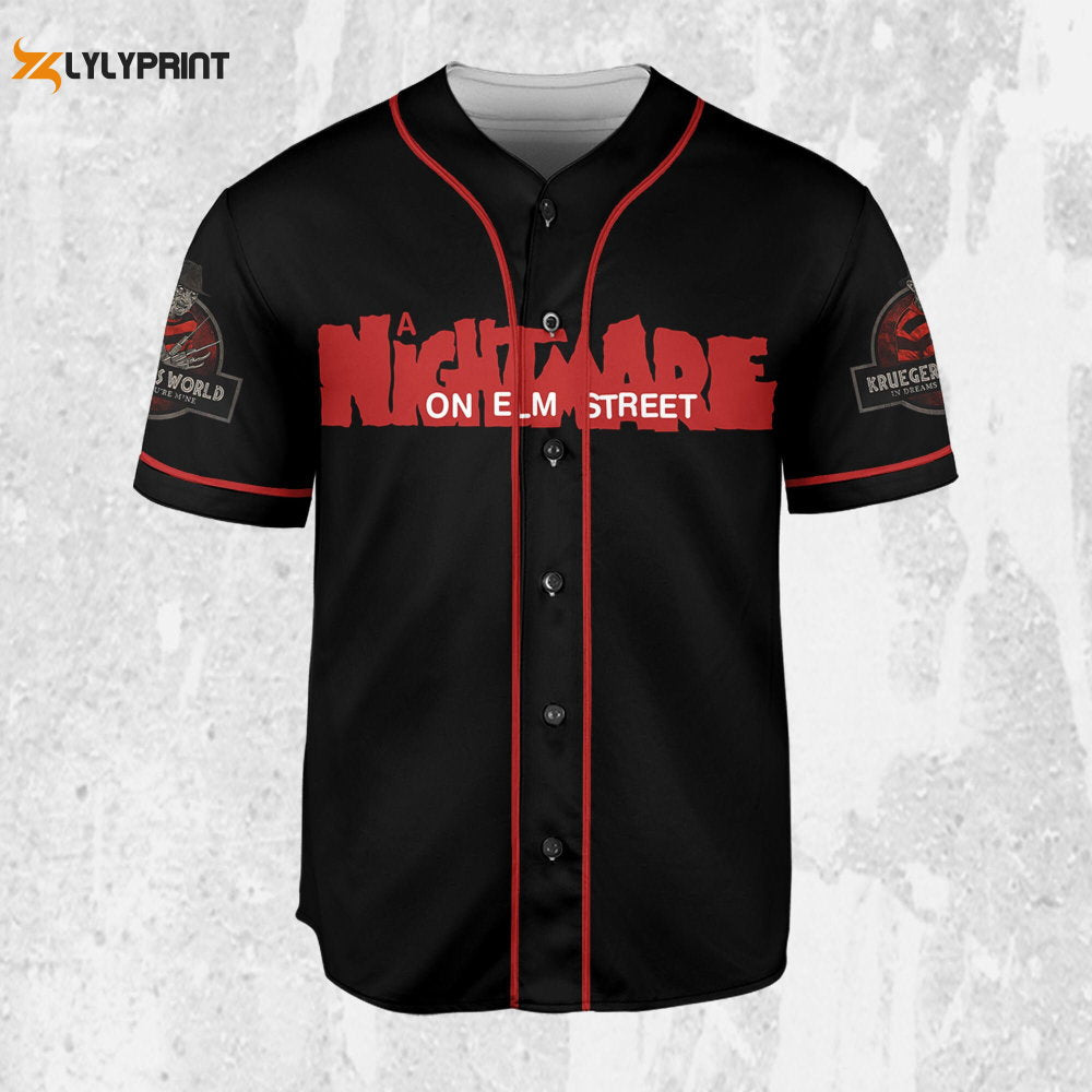 Personalize Freddy Krueger Krueger's World In Dreams You're Mine Jersey, Freddy Baseball Jersey - lylyprint.com baseball jersey product view 1