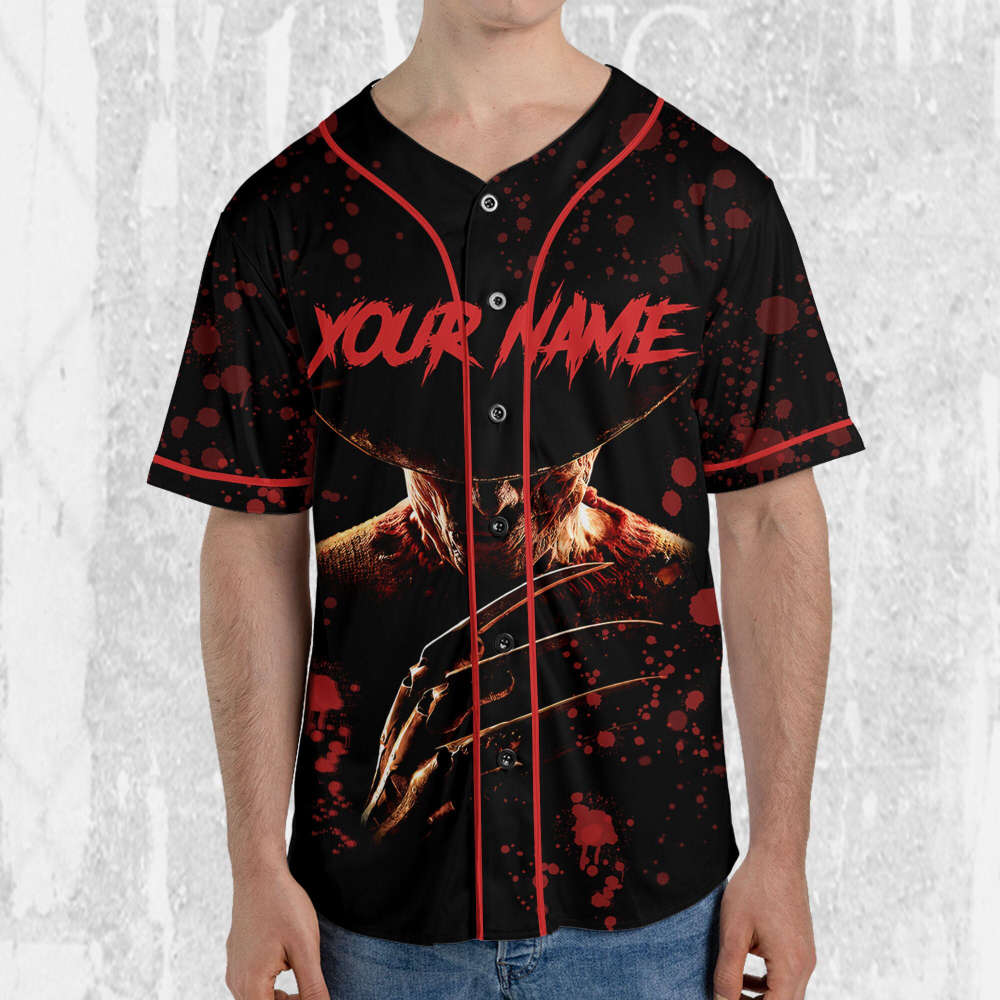 Personalize Freddy Krueger Monster Tease Jersey, Horror Jersey, Freddy Baseball Jersey - lylyprint.com baseball jersey product view 4