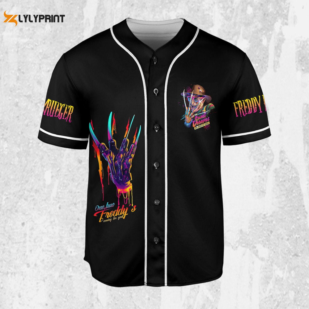 Personalize Freddy Krueger Neon Elm Street Jersey,Horror Jersey,Freddy Baseball Jersey - lylyprint.com baseball jersey product view 2