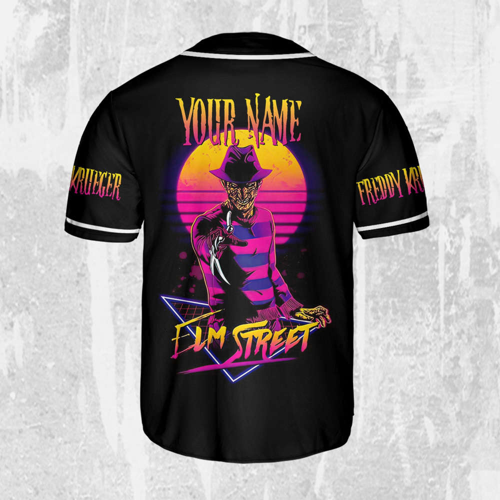 Personalize Freddy Krueger Neon Elm Street Jersey,Horror Jersey,Freddy Baseball Jersey - lylyprint.com baseball jersey product view 3